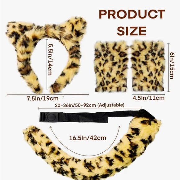Leopard Print Furry Cat Ears and Tail Set - Picture 2 of 2